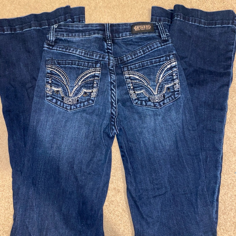 Shyanne Dark Blue Wide Leg Jeans with Embroidered Back Pockets